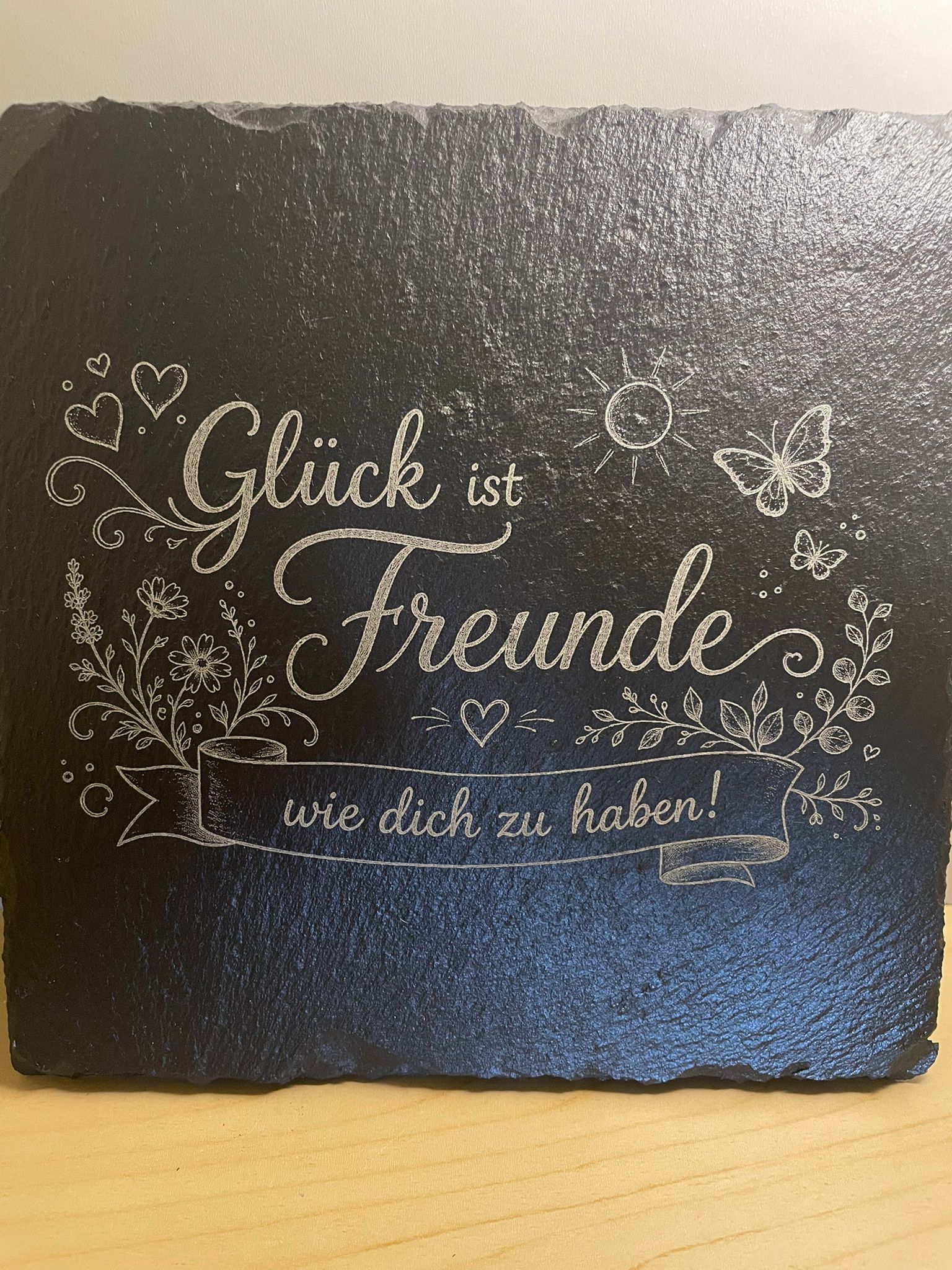Schiefer Untersetzer (20x20cm) Glück ist Freunde wie dich zu haben